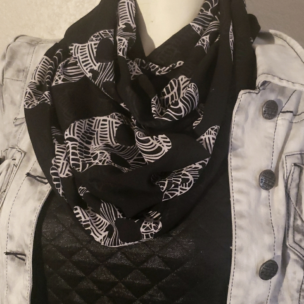 Black and white skeleton sheer infinity scarf Halloween